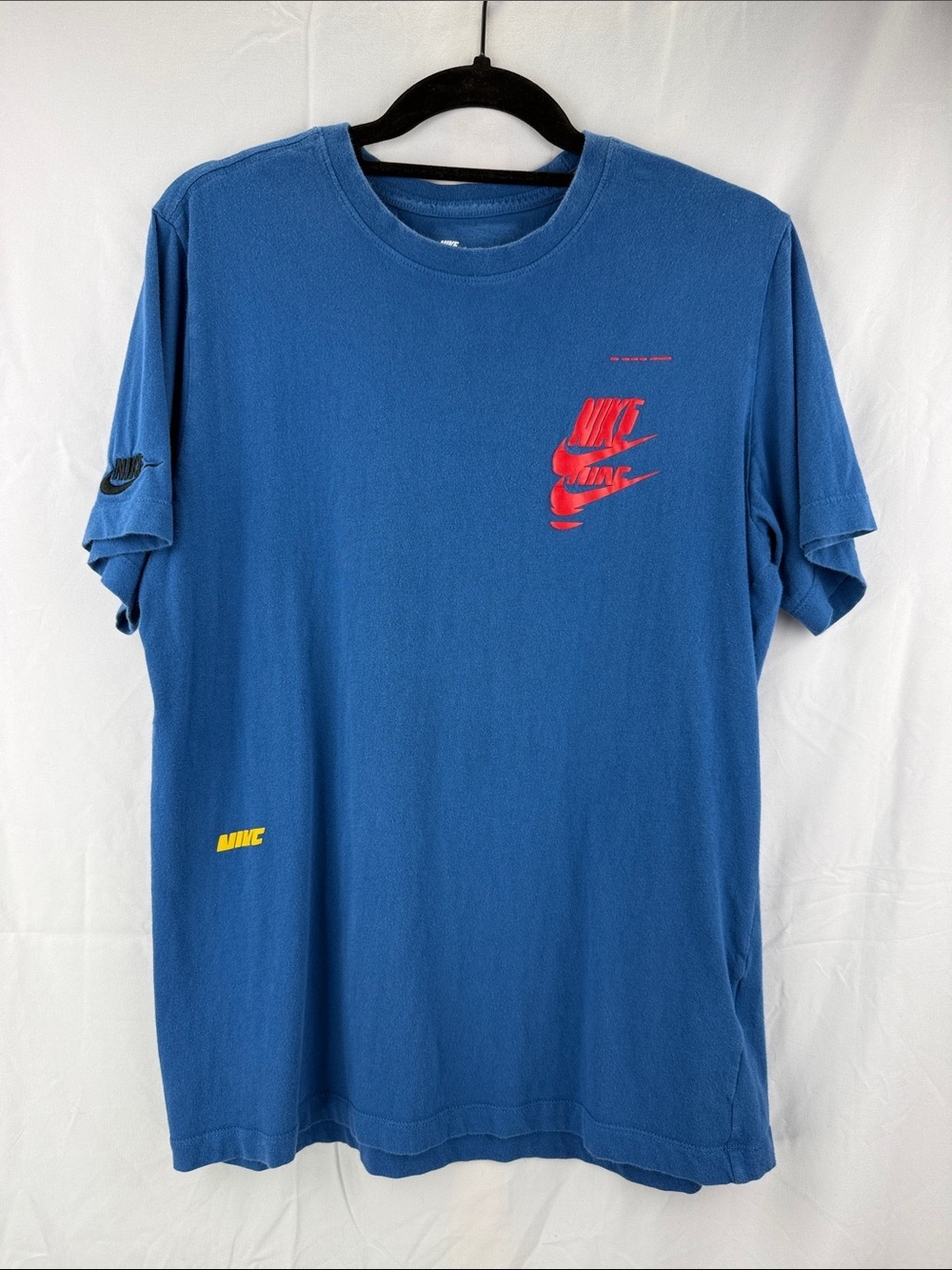 Nike The Nike Tee Men’s Size M Blue Short-Sleeve Tee with Red and Yellow Logos